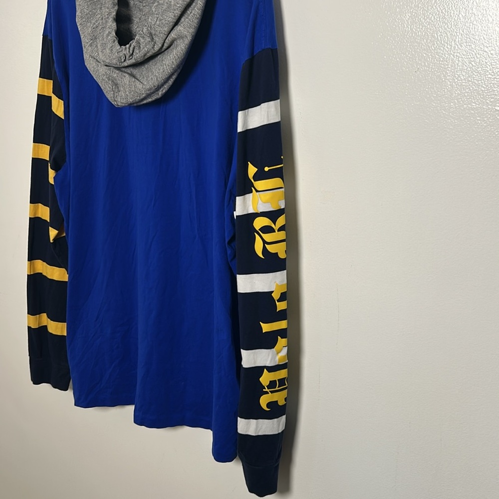 Polo Ralph Lauren Men’s Graphic Print Rugby Hoodie Royal Blue Striped Sleeves XL - Picture 13 of 15